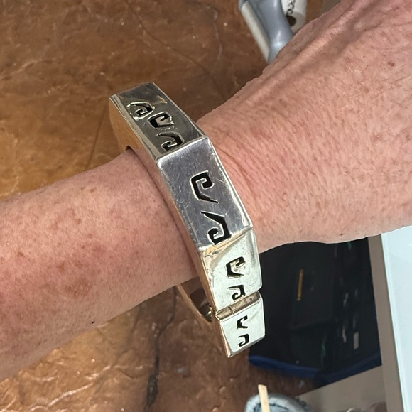 Vintage Taxco Sterling Octagon Hinged Bracelet 73g Mexico 925 TM-143 - Picture 11 of 13